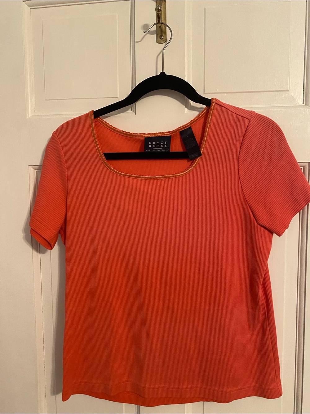 Liz Claiborne Coral-Orange Ribbed Short Sleeve Tee